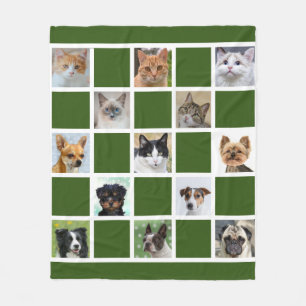 Manta Polar Fotos personalizadas de gatos y perros en verde bo