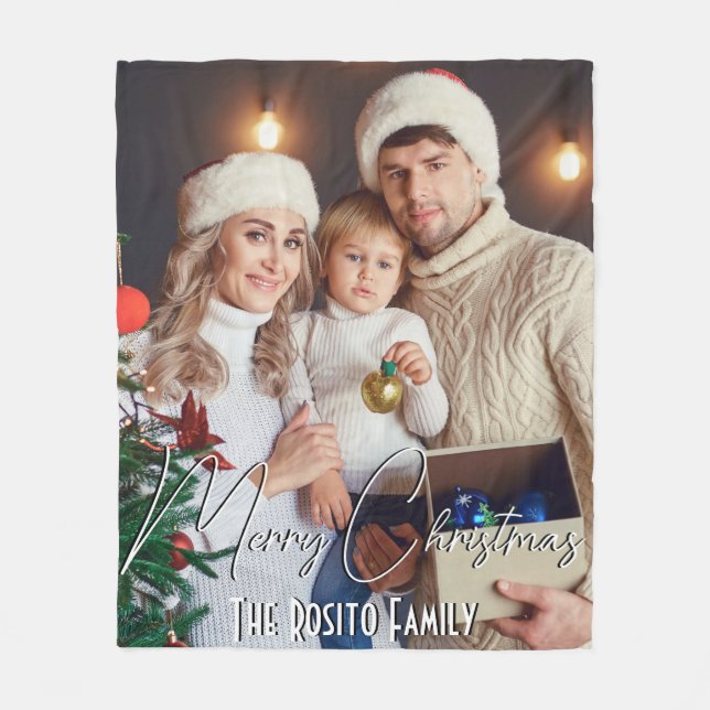 Manta Polar Fotos y nombre personalizado de Feliz Navidad (Anverso)