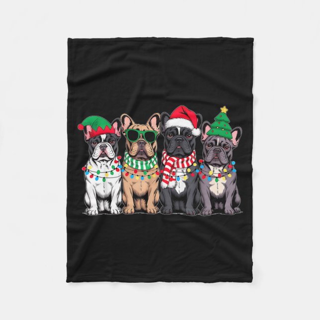 Manta Polar Four French Bulldog Dogs Christmas Funny Santa Rei (Anverso)
