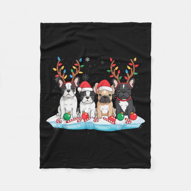 Manta Polar Four French Bulldog Dogs Christmas Light Reindeer  (Anverso)