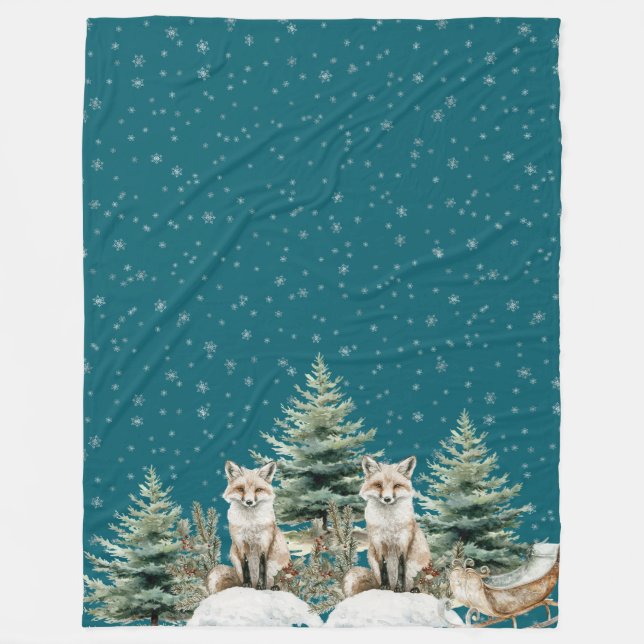 Manta Polar Fox Christmas Tree Sleigh Snowflakes (Anverso)