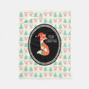 Manta Polar Fox naranja en Red Santa Hat Feliz Navidad
