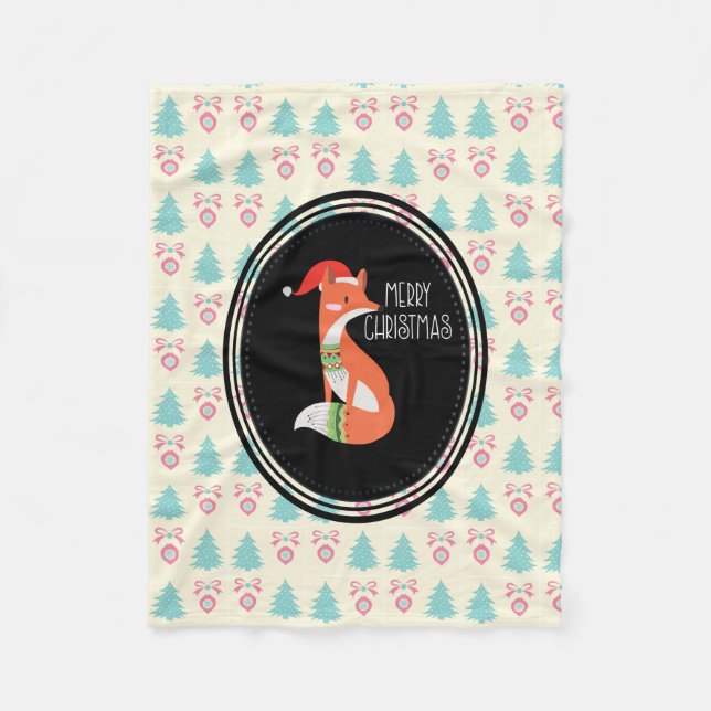 Manta Polar Fox naranja en Red Santa Hat Feliz Navidad (Anverso)