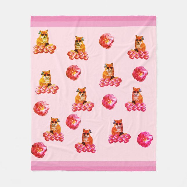 Manta Polar Fox y Rosas Pop art Fleece Blanket (Anverso)
