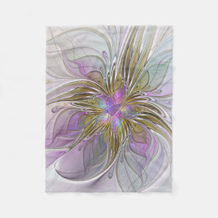 Manta Polar Fractal floral colorido con rosado y oro