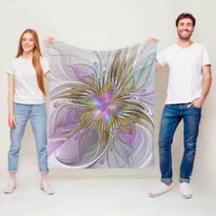 Manta Polar Fractal floral colorido con rosado y oro