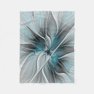 Manta Polar Fractal floral moderno abstracto flor azul gris