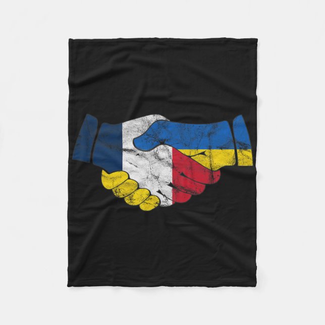 Manta Polar France And Ukraine Friendship Handshake Flags Vint (Anverso)