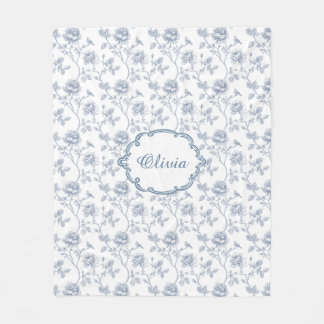 Manta Polar French Blue Toile Chinoiserie Floral Custom Name