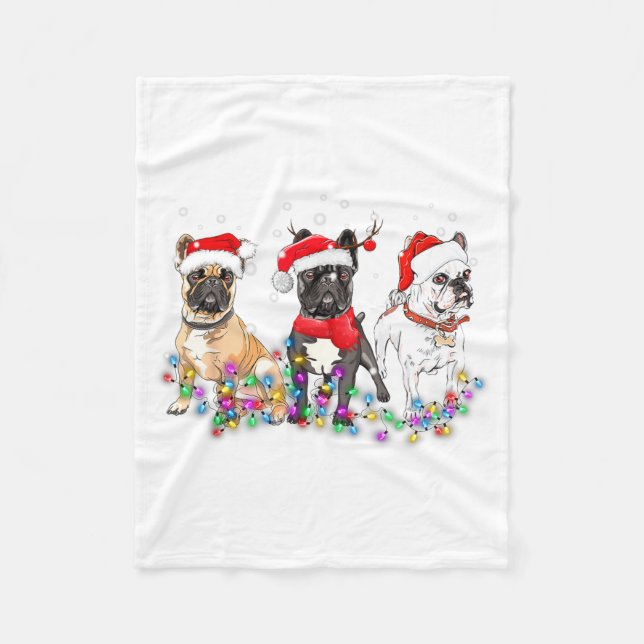 Manta Polar French Bulldog Dog Christmas Lights Cute Pet Match (Anverso)