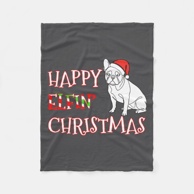Manta Polar French Bulldog Funny Santa Hat Happy Elfin Christm (Anverso)