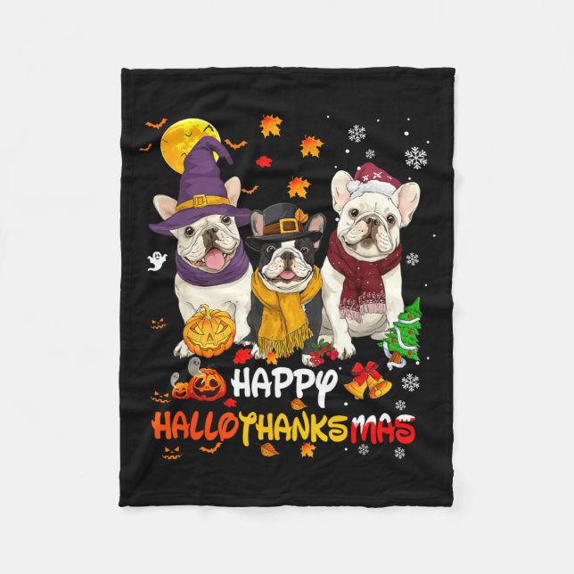 Manta Polar French Bulldog Happy Hallothanksmas Dog Lover Chri (Anverso)
