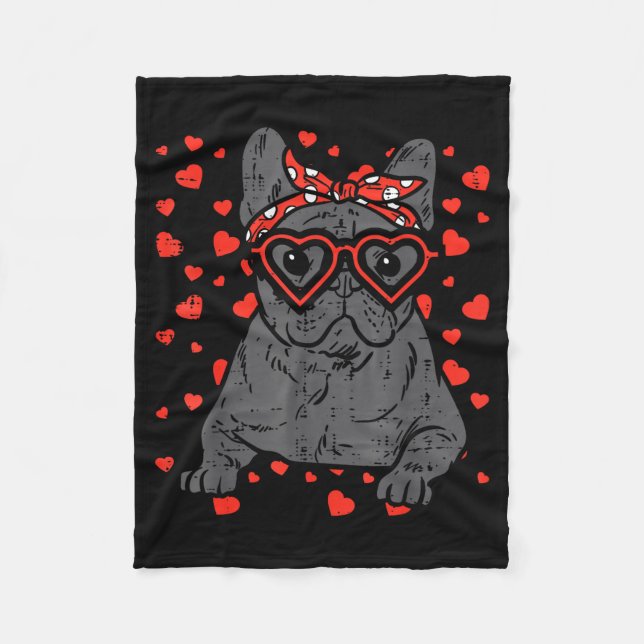 Manta Polar French Bulldog Heart Gles Valentine Day Frenchie D (Anverso)