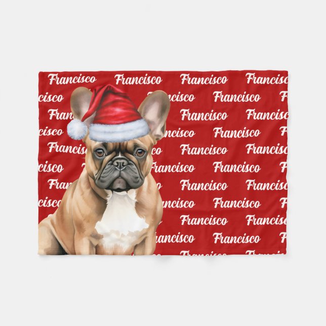 Manta Polar French Bulldog Name Christmas Holiday (Frente (Horizontal))