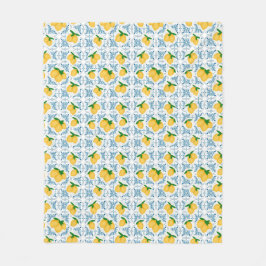 Manta Polar French Country Lemon Blue Tile Pattern