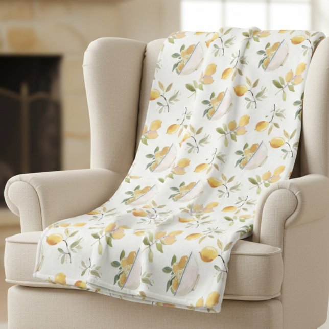Manta Polar French Country Lemon Pattern Fleece Blanket (sweet cute rustic lemon pattern fleece blanket )