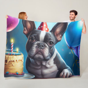 Manta Polar Frenchie Birthday Bash: Un lindo Bulldog francés