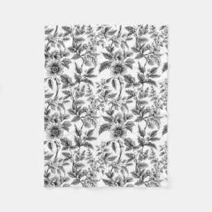 Manta Polar Frenos de patrón floral blanco y negro vintage