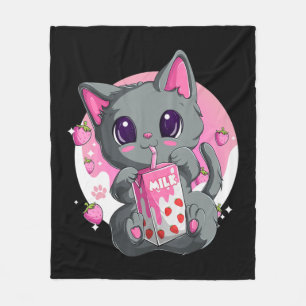 Manta Polar Fresa Leche Para Mujeres Chicas Kawaii Anime Cat