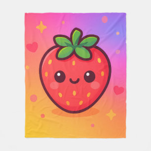 Manta Polar Fresa sonriente Kawaii sobre el fondo degradado pa