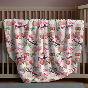 Manta Polar fresas chic lazo coquette nombre repetido rosa