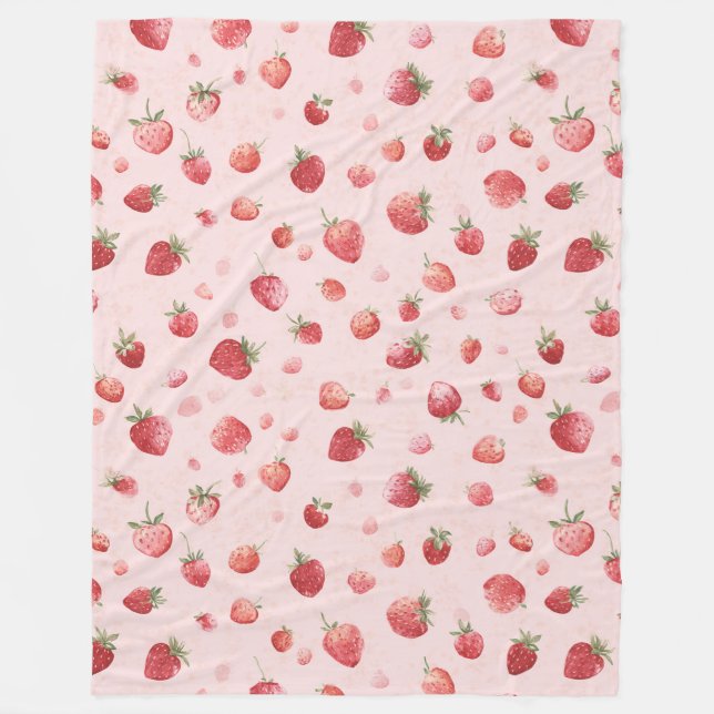 Manta Polar Fresas Frutas Rojas Rosadas (Anverso)