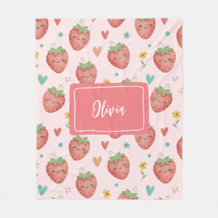 Manta Polar Fresas Kawaii Adorables