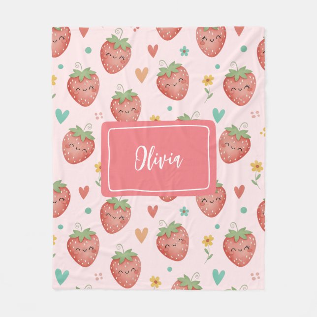 Manta Polar Fresas Kawaii Adorables (Anverso)