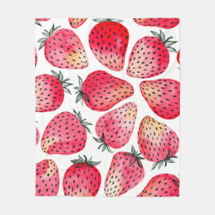 Manta Polar Fresas pintadas con acuarela y marea negra