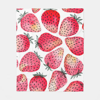 Manta Polar Fresas pintadas con acuarela y marea negra