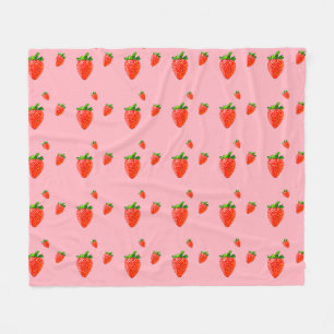 Manta Polar Fresas rojas con fondo rosa