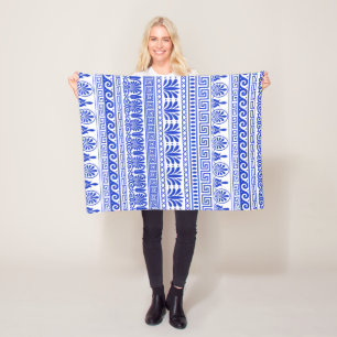 Manta Polar Fret griego, patrón mediterráneo, azul