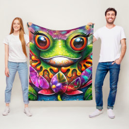 Manta Polar Frog Whimsical Abstract Pintura Art Floral Verde
