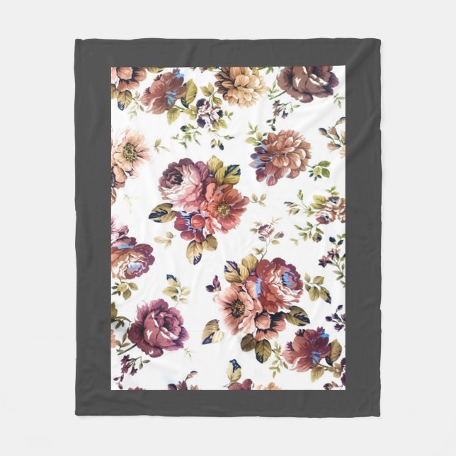 Manta Polar Frontera gris de Girly Shabby Chic Florals (Anverso)