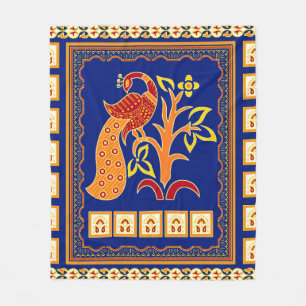 Manta Polar Frontera india tradicional sin mar con pavo real