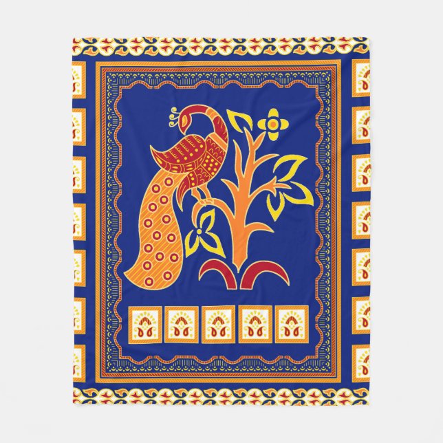 Manta Polar Frontera india tradicional sin mar con pavo real (Anverso)