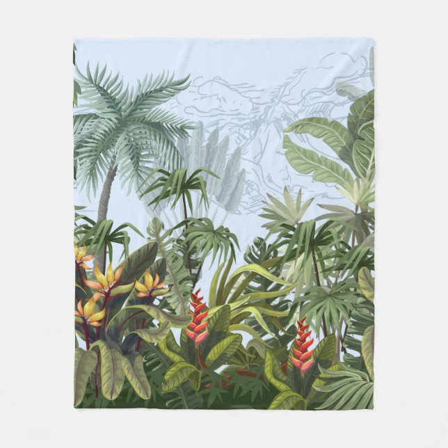 Manta Polar Frontera perfecta con árboles de selva y flores. V (Anverso)