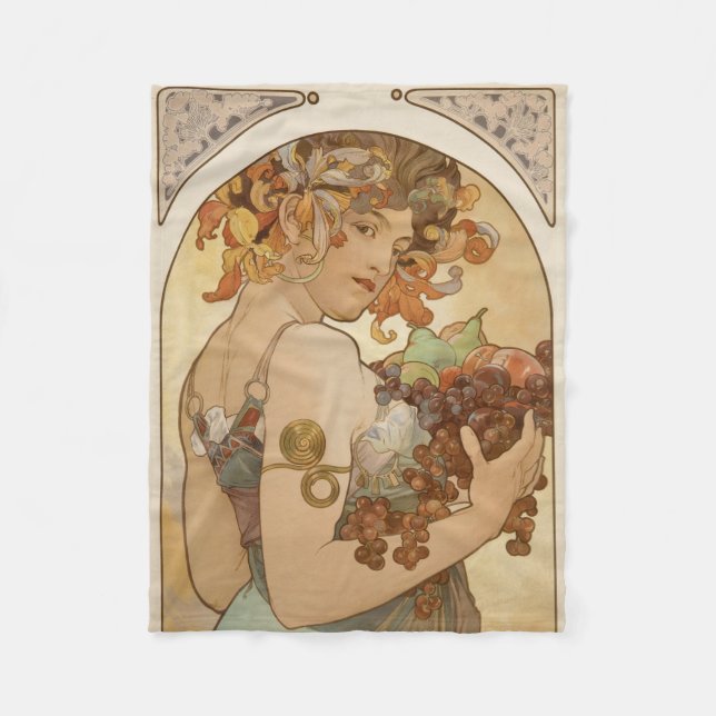 Manta Polar Fruta (Art Nouveau) (retrato femenino) (frutas) (Anverso)