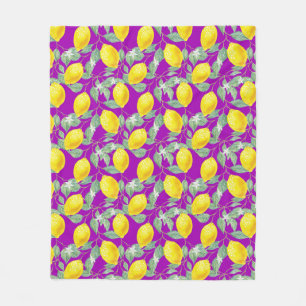 MANTA POLAR FRUTAS DE LEMÓN EN FONDO PURPLE