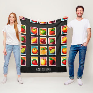 Manta Polar Frutas en caja cuadrada Patrón verde rojo