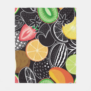 Manta Polar Frutas tropicales coloridas, fondo negro.
