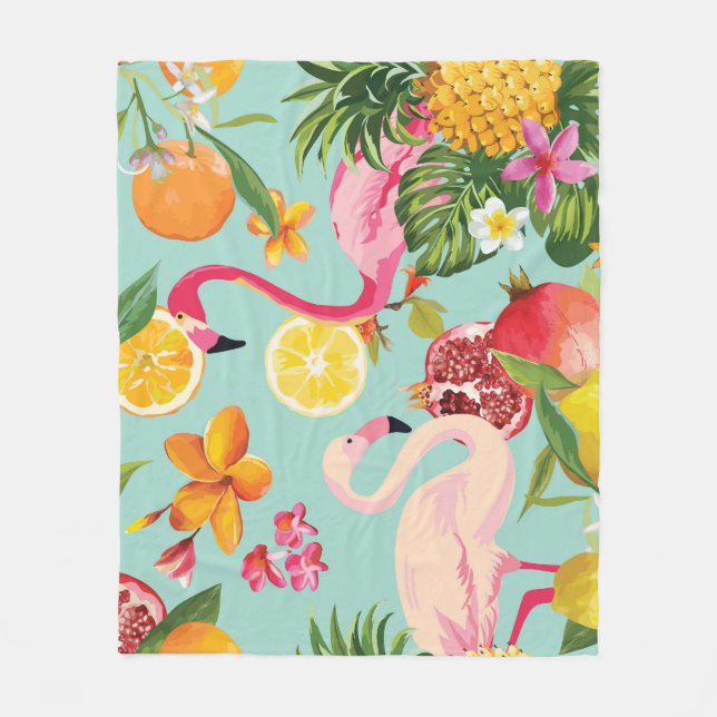 Manta Polar Frutas tropicales Flamingo Vintage (Anverso)