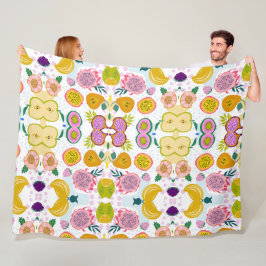 Manta Polar Frutos mixtos patrón fondo blanco color púrpura ro