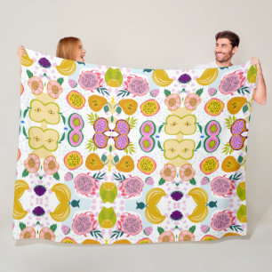 Manta Polar Frutos mixtos patrón fondo blanco color púrpura ro