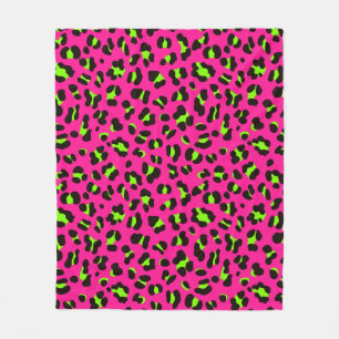 Manta Polar Fuchsia rosa neón de los 80 y leopardo verde lim
