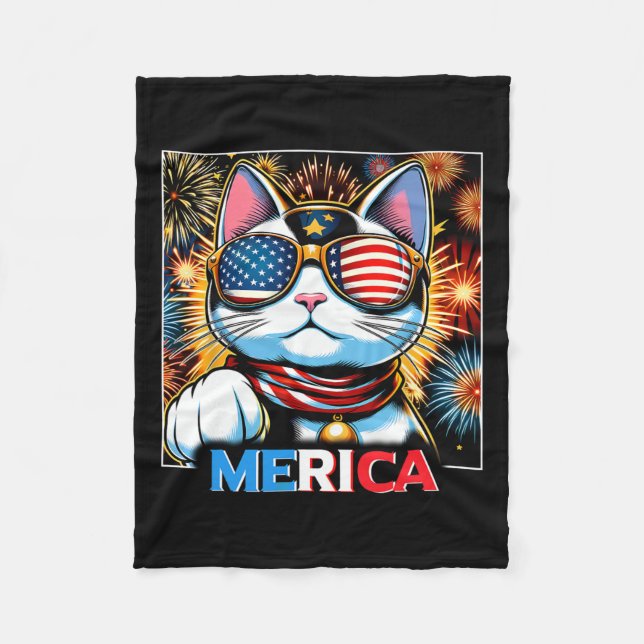 Manta Polar Fuegos artificiales Patriótico Maneki Neko Cat Mer (Anverso)