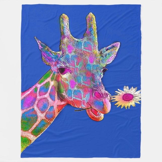 Manta Polar Fun Giraffe Pop Art con Flores (Anverso)