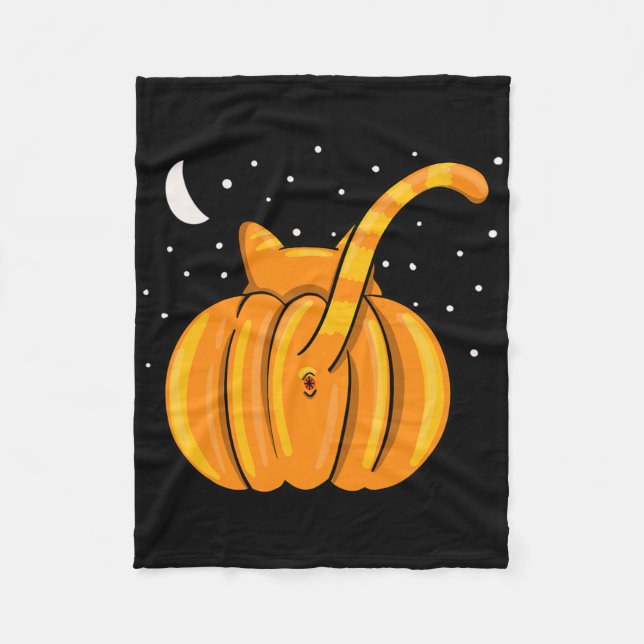 Manta Polar Fun Halloween Cat Butt Pumpkin Naranja Tab (Anverso)