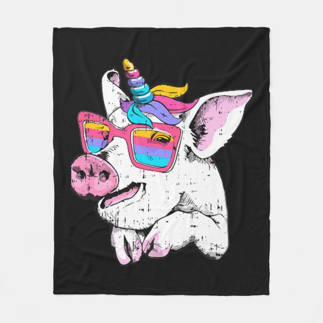 Manta Polar Fun Pig Piglet Unicornio Glasses Cun Farm Hall (Anverso)