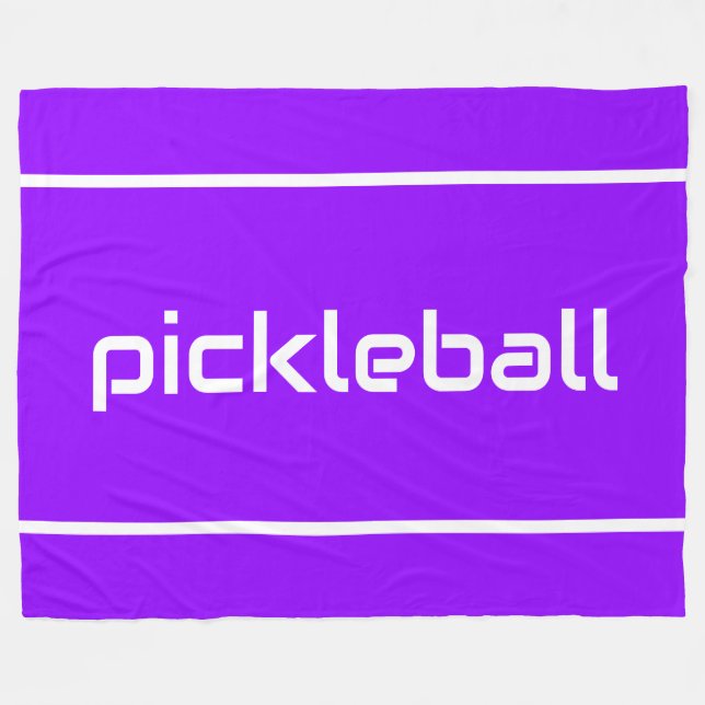 Manta Polar Fun White PICKLEBALL Text Stripes On Bright Purple (Frente (Horizontal))